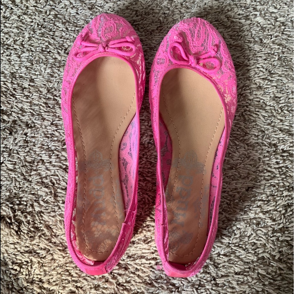 Pink lace flats